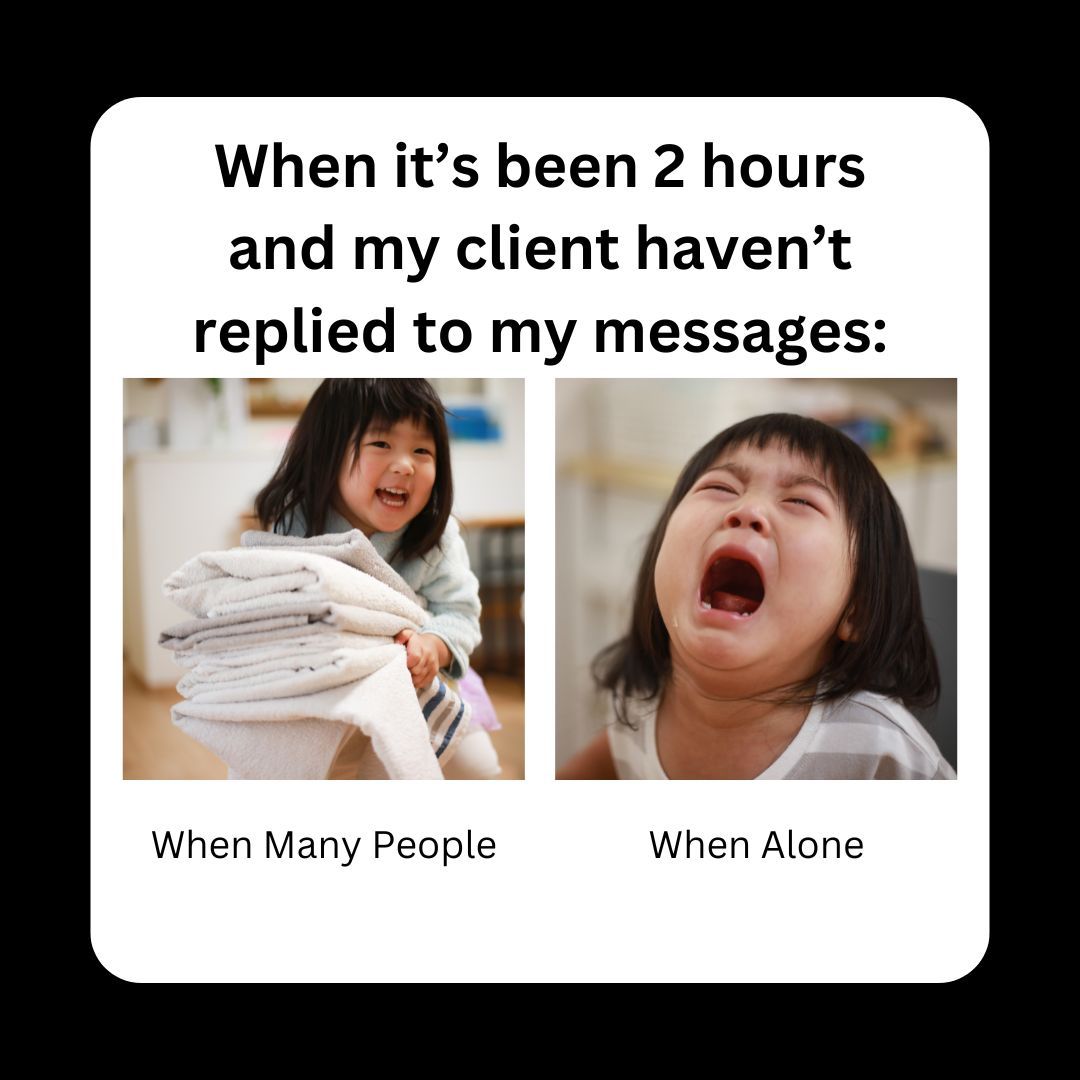 CInongan's tweet photo. "When it's been 2 hours and my client haven't replied to my messages: " 
#VAMemes #VirtualAssistantLife #WorkFromHomeHumor #VAlife #SocialMediaVA #LeadGenerationFun #OnlineBusinessLaughs #RemoteWorkHumor #EntrepreneurLife #VAcommunity #WorkSmartLaughs #ProductivityMeme https://t.co/QZ56bOYE2X