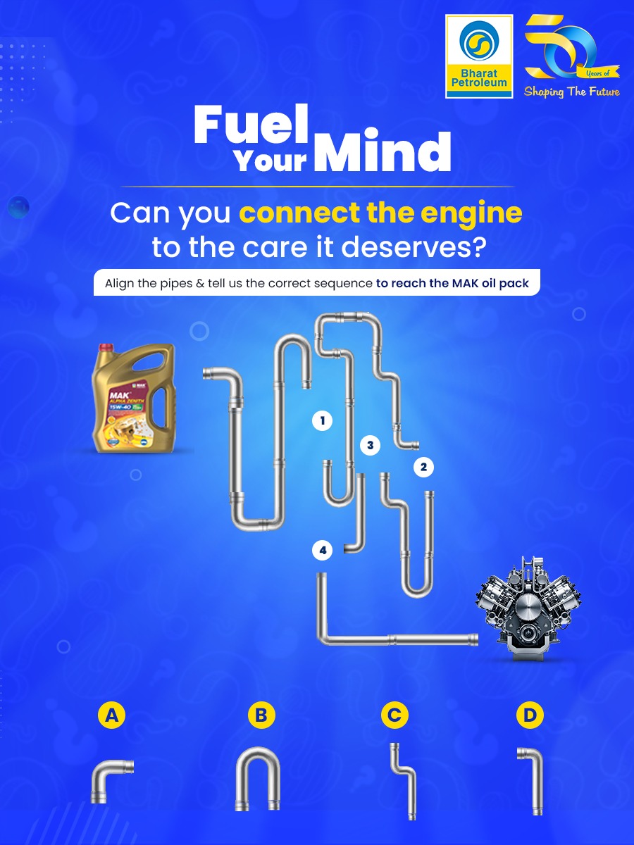 Great engine care starts with the right connections.
Align the pipes in the correct order to reach the MAK oil pack and complete the circuit. 

Think it through, one wrong turn, and the flow breaks.

Have you cracked it? 
Tell us below. 
Vouchers await.

How to Play:
 • Guess