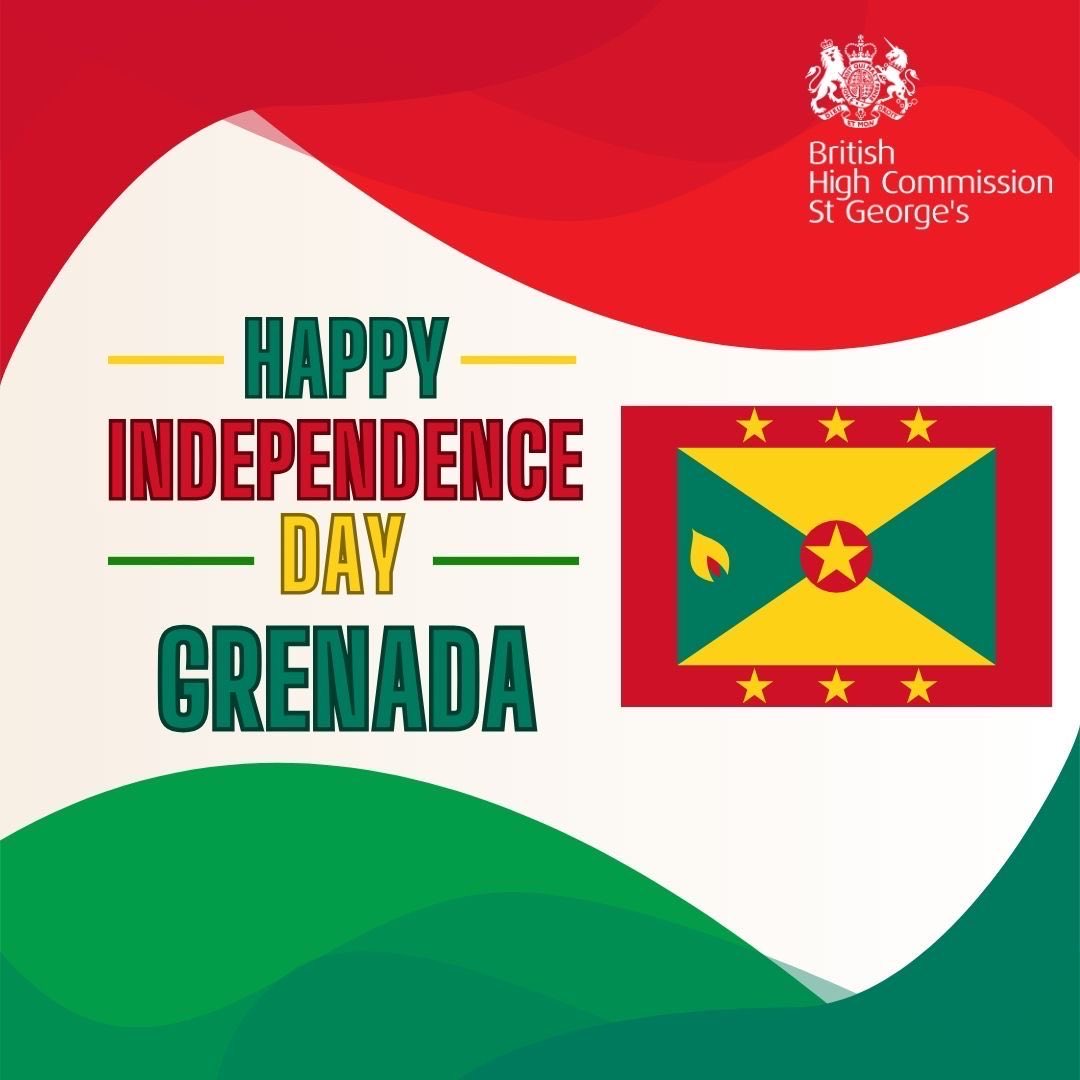UKinCaribbean's tweet image. Happy Independence Day, Grenada! 🇬🇩

We extend independence greetings to the Government &amp;amp; people of Grenada as you celebrate 52 years of independence. 

We value our strong partnership &amp;amp; wish Grenada continued progress and prosperity. 🇬🇧🤝🇬🇩

#UKinCaribbean #Grenada #Independence