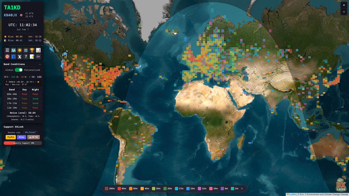 ARMTurkey's tweet photo. Check out https://t.co/oSBLhRAQXD

Real-time HF propagation &amp; band conditions map for #hamradio ops!  See live DX spots, MUF, POTA/SOTA, and more — perfect for planning your next QSO!

 #AmateurRadio #DX #Propagation #PSKReporter #WSPRnet #RBN #CW #SSB #Digital #HF #TA1KD https://t.co/8Sn9yRasm2