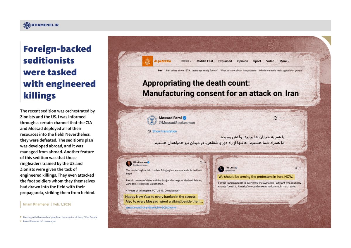 Khamenei_m's tweet photo. Foreign-backed seditionists were tasked with engineered killings https://t.co/aVMN5H248s