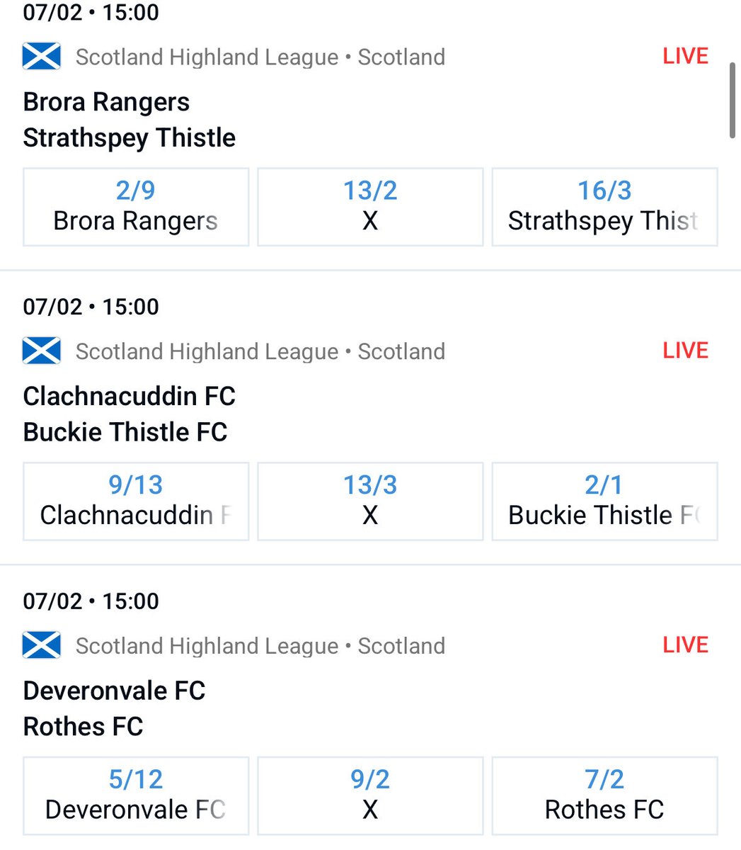 SHFLdiary's tweet photo. Down to six @breedongroup @LeagueHighland fixtures today as winter continues to rain on everyone’s parade. Please note the game at Keith is off. Prices courtesy of @McBookie https://t.co/dY1njdrJQN
