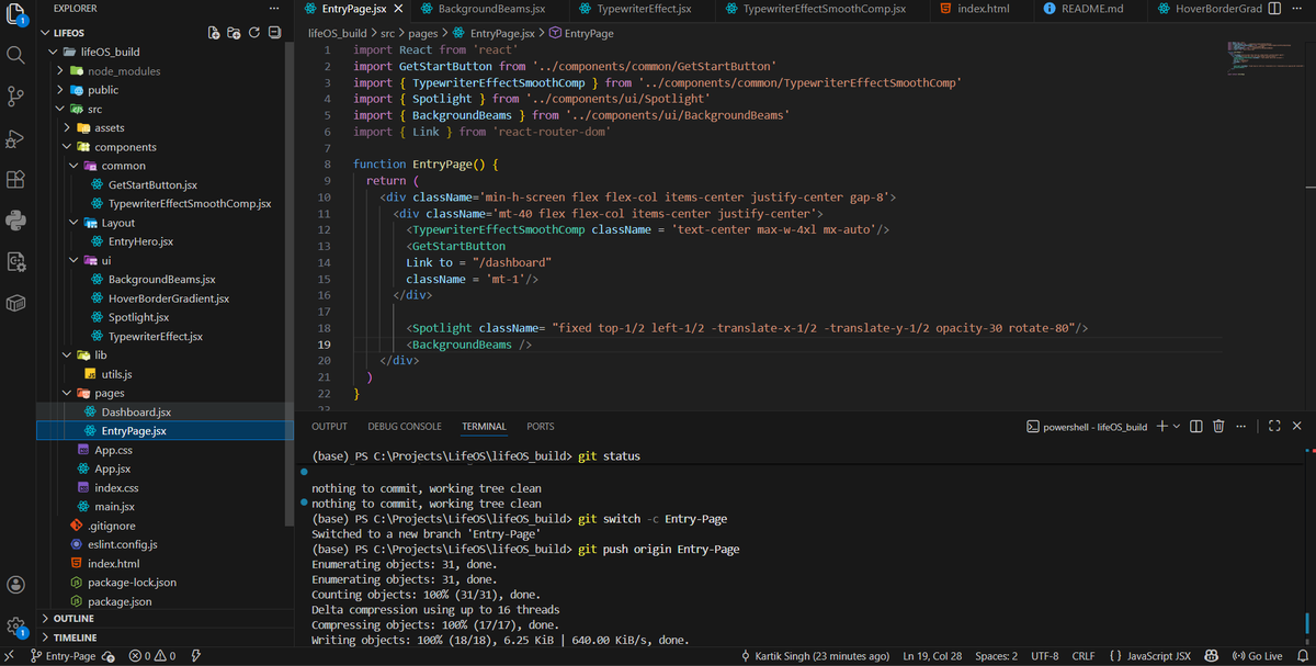 KartikArchives's tweet photo. Day 2: Building Life OS
Entry Page completed, fix few css and UI stuff later on (Execution matters more than perfection)
Tomorrow I will try to setup routing and a wireframe of Dashboard
#react #webdev #lifeos #development #tech https://t.co/Gp6kAK8L4X