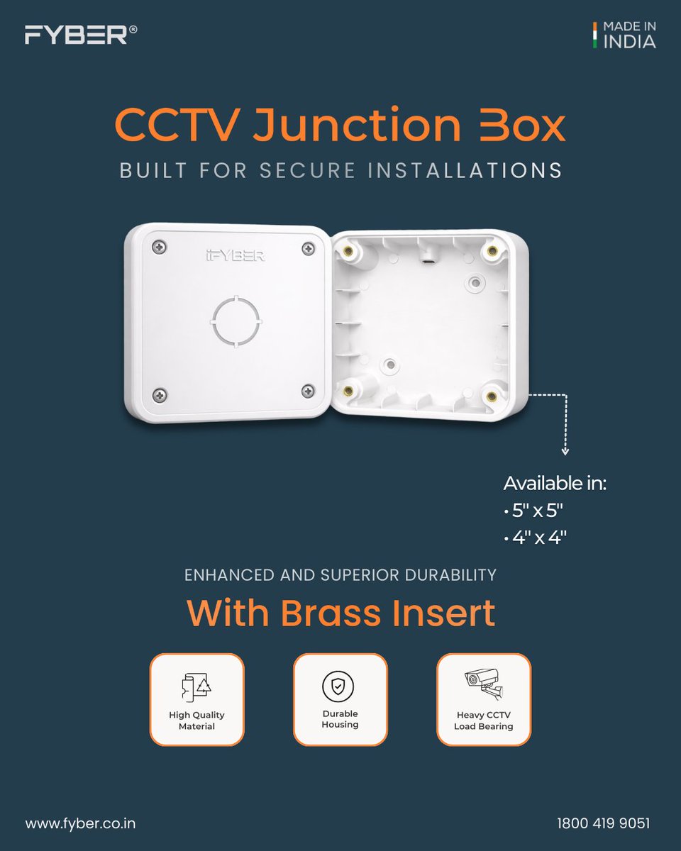 Fyberofficial's tweet photo. Built strong. Installed right. Secured for the long run.

FYBER CCTV Junction Box with Brass Insert - made for heavy duty, worry free CCTV installations.

#FYBER #CCTV #SecuritySolutions #MadeInIndia #SurveillanceSystem #CCTVAccessories #SecureInstallations https://t.co/5JEdtCk5mP