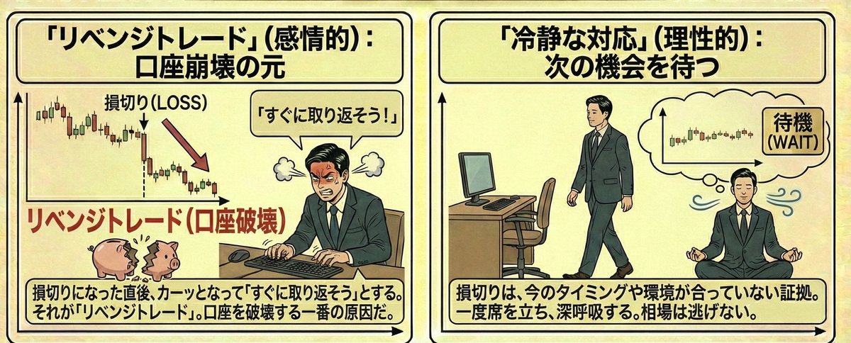 MARU_X's tweet photo. 損切りになった直後、苛立ち「すぐに取り返そう」としていない。

それは「リベンジトレード」です。口座を破壊する一番の原因だ。損切りになったということは、今のタイミングや環境が合っていないサイン。一度チャートから離れ、深呼吸する。相場は逃げない。 https://t.co/xwYsm4LKxF