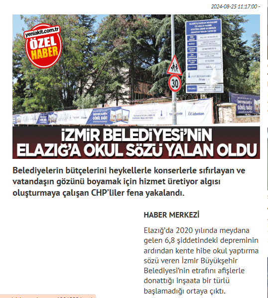 Elazığlı gazeteci dostum Zülfü Bal'a da teyit ettirdim (<a href="/ZuLFuBALL/">Zülfü Bal</a> )
*
Zafer Şahin'in iyi niyetli davranıp; 
"6 Şubat 2023 depreminden sonra yapmaya başladılar" dedikleri okulun temeli...
*
24 Ocak 2020 Elazığ Depreminden sonra atıldı.
*
Akit gazetesi olarak bizler, 6 yıldır