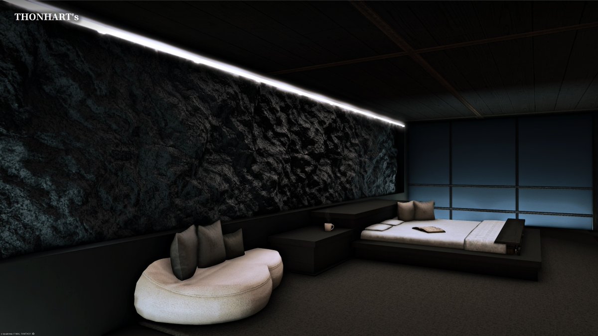 Meridian [L]

A modern penthouse with rough stone accent walls contrasted by sleek linear lighting over ultra-dim ambience.

Updated with Stone Bathroom.

More pics: housingsnap.com/45491/

#ffxivhousing  #ff14housing #FF14ハウジング #hgxiv #HousingEden