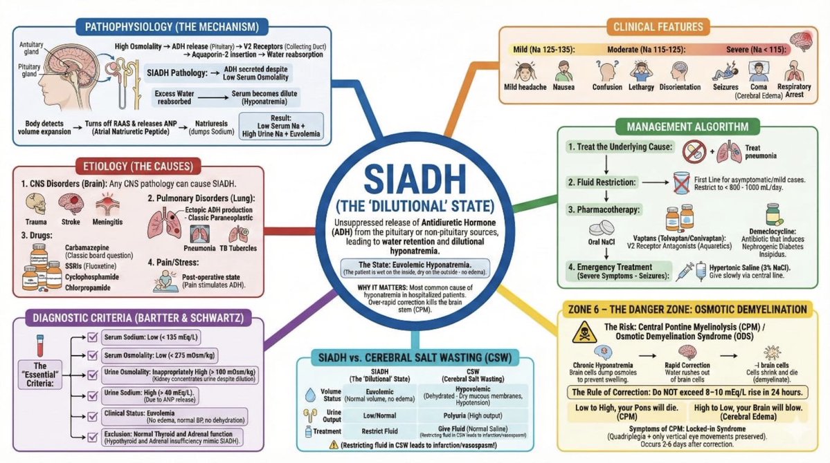 Medicalinfo111's tweet image. SIADH in one slide