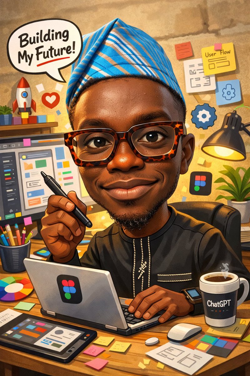 CrypticOla's tweet photo. So I woke up and decided to give ChatGPT a test. I told him(if ChatGPT was a male) to create a caricature of me and my job he knows me with. NB: I didn’t say my job! And I got this. @pduafrica https://t.co/JoSx0xVYC3