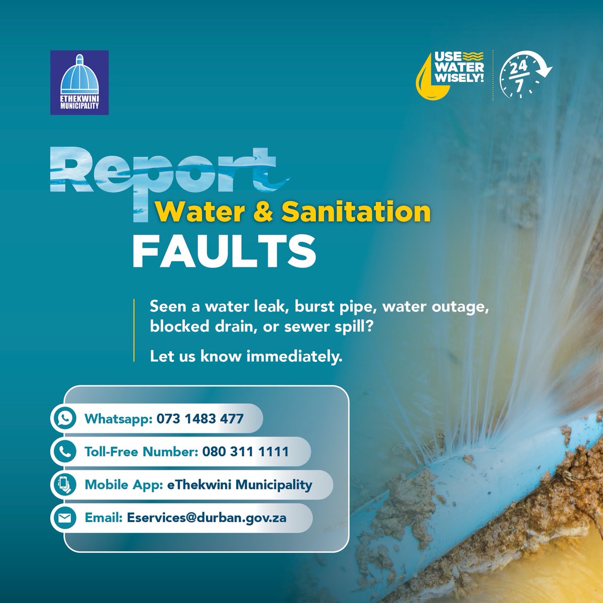 eThekwiniM's tweet photo. Report water and sanitation #faults https://t.co/RpeYdvOGmQ