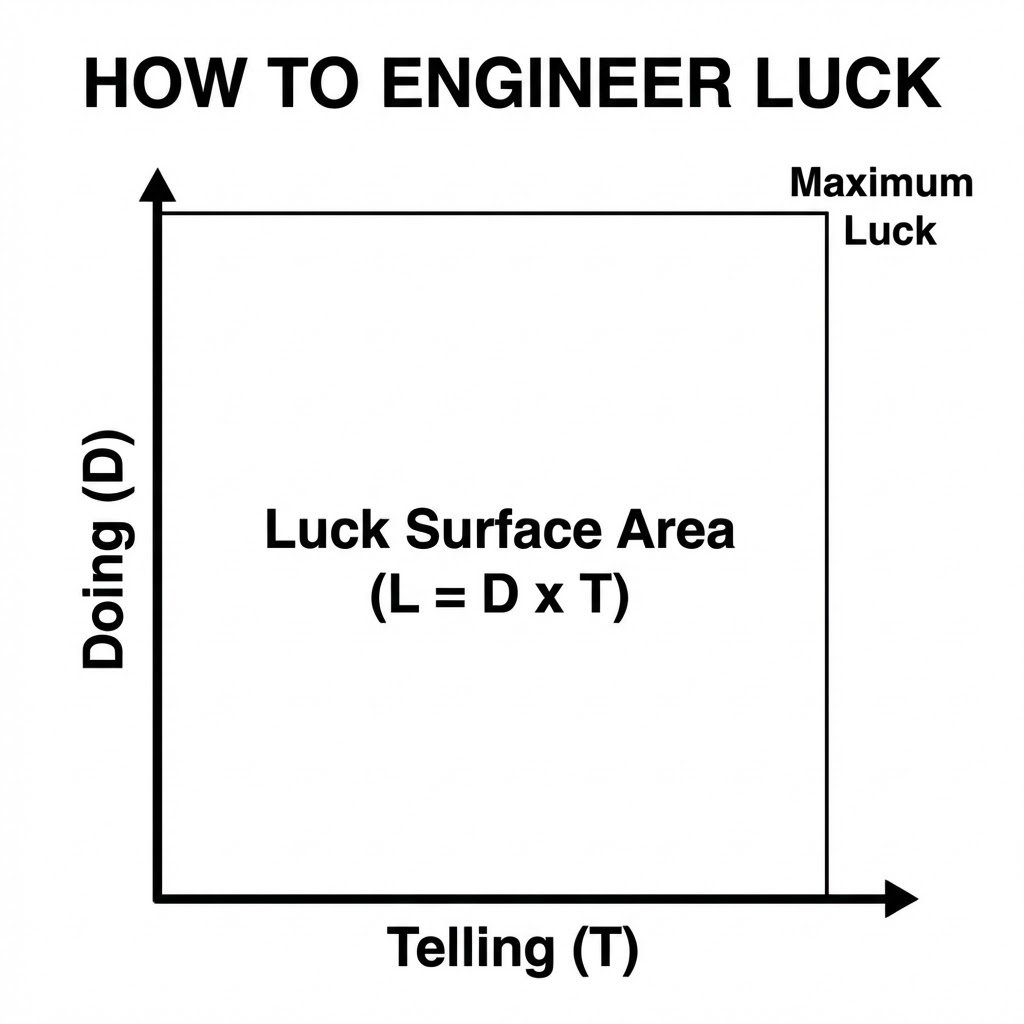 0xAlansari's tweet image. "Ih beruntung banget ya jadi lo."

keberuntungan itu bukan random, bro.

Lo sebenernya bisa "maksa" hoki itu datang kalau lo ngerti satu konsep ini:

L = D x T (Luck = Doing x Telling)

Kalau mau sering beruntung, dua hal ini harus jalan bareng.

Masalahnya, kebanyakan orang cuma…