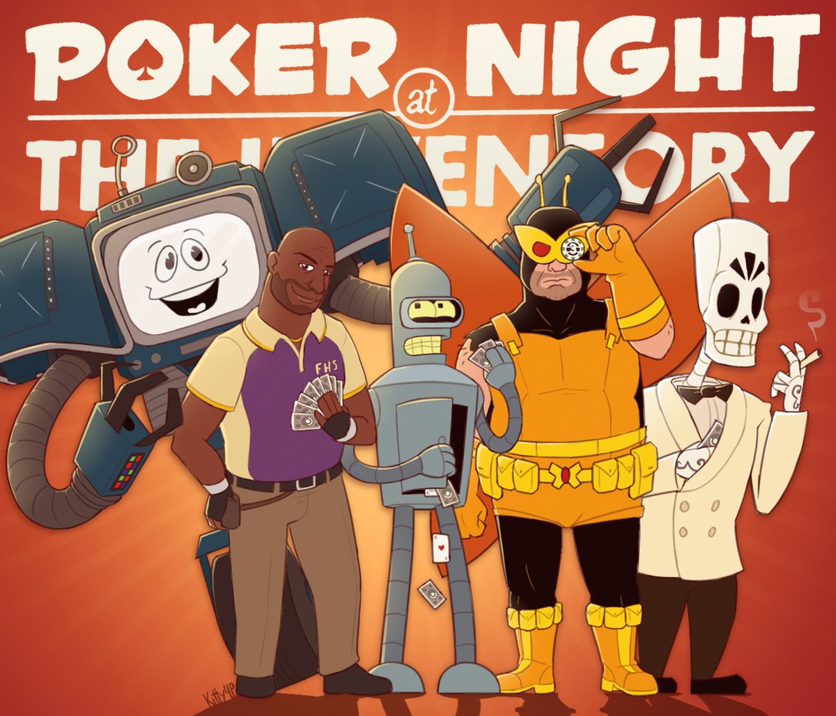 my hypothetical poker night at the inventory cast but i drew it (yes man is the dealer btw)