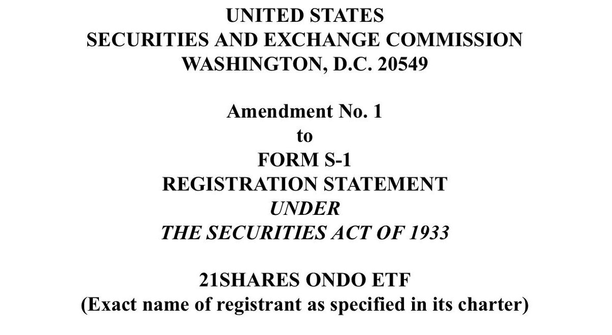 Crypto_ED7's tweet photo. 🚨BREAKING: 21Shares files for an $ONDO ETF

Mega Bullish 🔥 https://t.co/SI0UCSVx9i