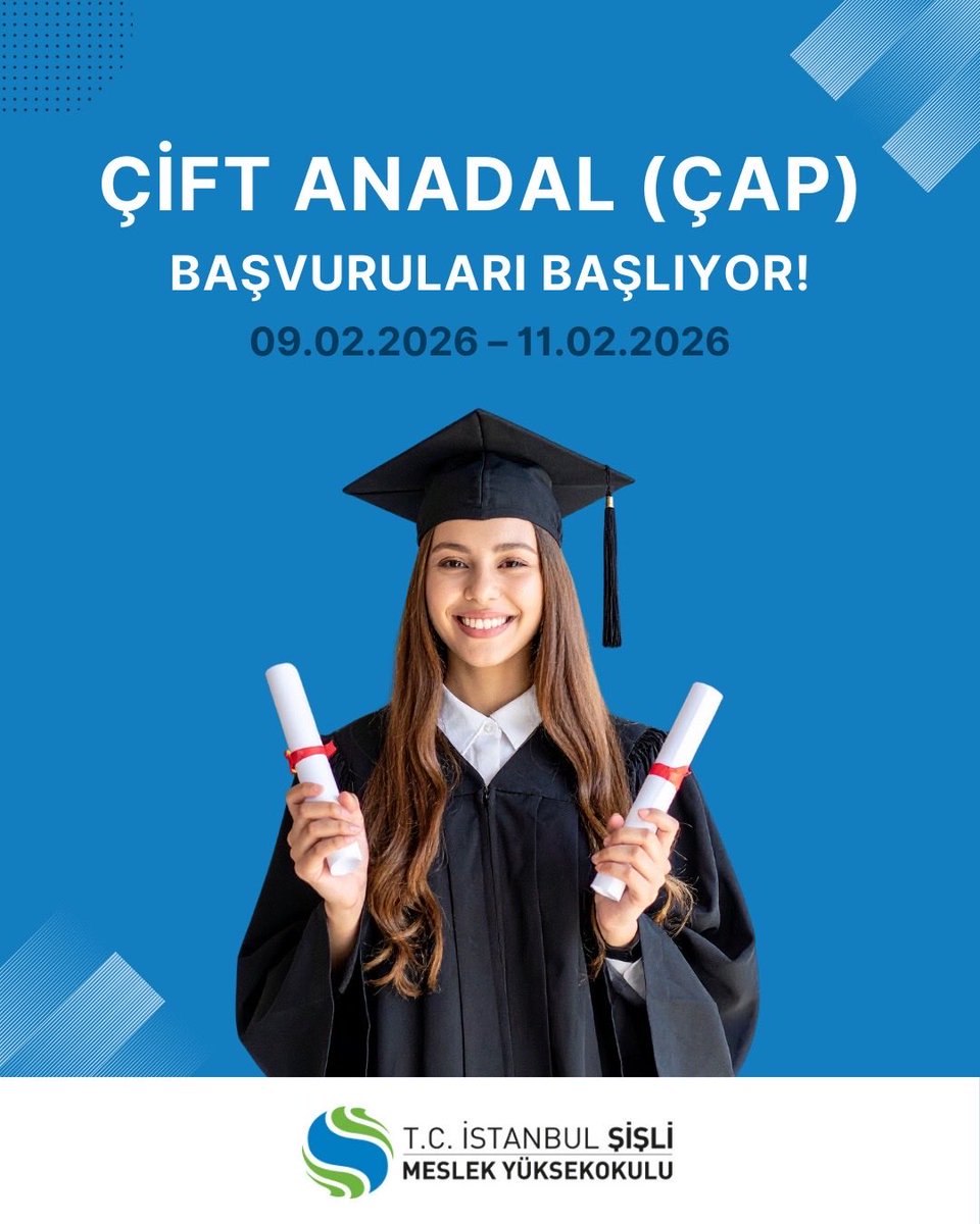 📌 Çift Anadal Başvuruları Başlıyor!

2025–2026 Bahar Yarıyılı çift anadal başvuruları 09 – 11 Şubat 2026 tarihleri arasında alınacaktır.
🔎 Detaylı bilgi ve yönerge için: sisli.edu.tr