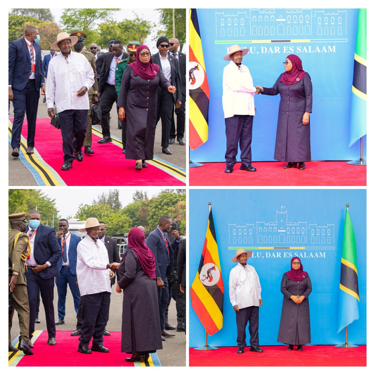 jesebagonza's tweet photo. Rais wa Jamhuri ya Muungano wa Tanzania Mhe,Dkt. Samia Suluhu Hassan katika Matukio tofauti ya picha alipompokea Mgeni wake, Rais wa Uganda Mhe. Yoweri Kaguta Museveni alipowasili Viwanja vya Ikulu ya Dar es salaam kwa ziara ya siku Moja leo February 07,2026. https://t.co/hnprc8n1Ni