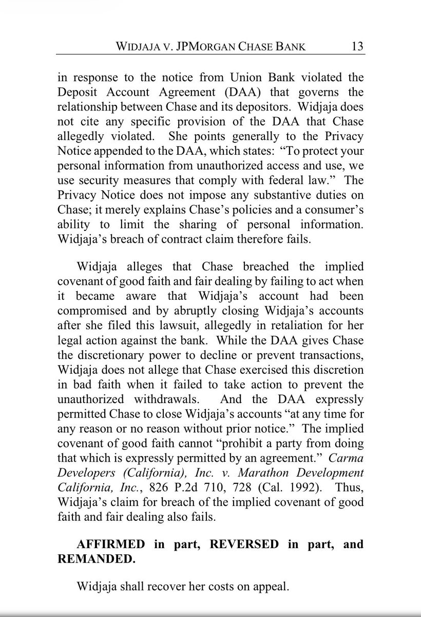 Hey <a href="/Chase/">Chase</a>, have your lawyers read Widjaja v. JPMorgan (2021)? ⚖️ You cannot bypass liability for unauthorized transfers by ignoring a customer's physical evidence and police reports. I’ve called &amp; emailed 20+ times. No more loops. <a href="/OIGFedCFPB/">Federal Reserve-CFPB OIG</a> <a href="/USOCC/">OCC</a> <a href="/WSJ/">The Wall Street Journal</a> #WidjajaVChase