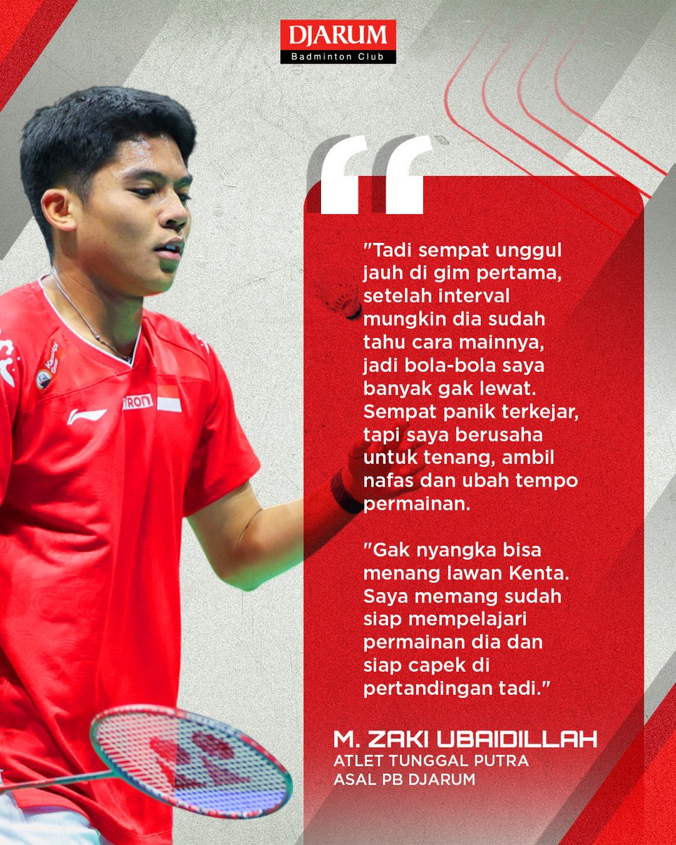 Ini kata Ubed tentang permainannya hari ini setelah mengalahkan Kenta di partai pertama babak semifinal #BATC2026! Semoga banyak yang bisa dipelajari yah, Bed! 👍

Doa yang terbaik buat tim putra Indonesia yang berjuang! 🙏

#tournament #TeruskanSemangatJuara #PBDjarumofficial