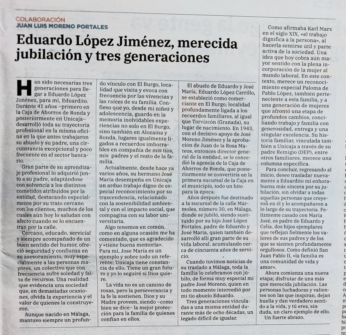 juanfga's tweet photo. Como conozco y aprecio a Eduardo y a su hermano @JoseMariaLJ comparto esto por aquí porque seguro que más amigos se alegran 👏👏

Hoy en @DiarioSUR https://t.co/qvwl0Mbw0s