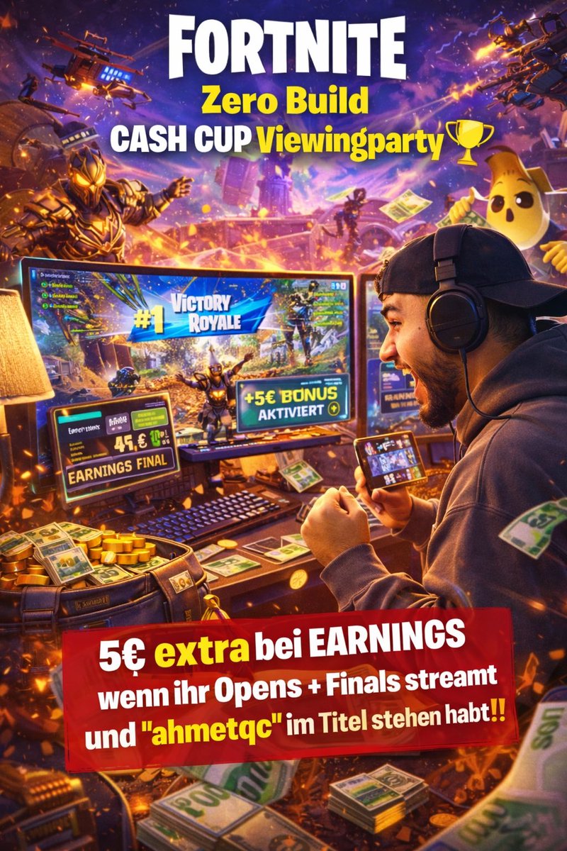 Zero Build Cash Cup Viewingparty🏆

5€ extra bei EARNINGS wenn ihr Opens + Finals streamt und „ahmetqc“ im Titel stehen habt‼️

Heute 14 Uhr 
Twitch ahmetqc