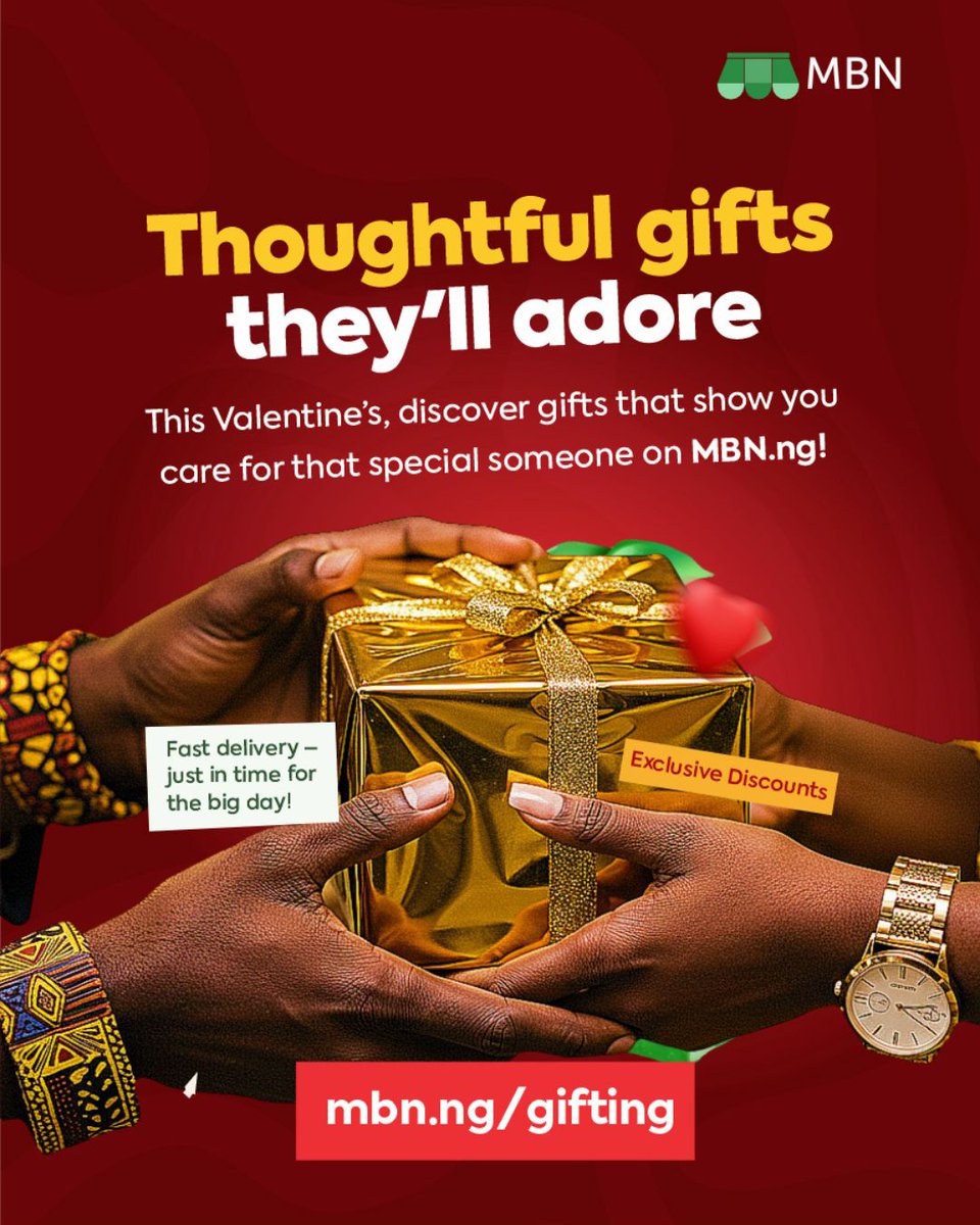 Love is in the air and so are amazing deals! 💝

This Valentine's Day, show that special someone how much you care with thoughtful gifts from 
mbn.ng/gifting