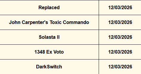 Tiens, et si on sortait un jeu le 12 mars ?
J'suis sûr que c'est un super créneau pour une sortie sans concurrence !

Vous êtes pas d'accord <a href="/REPLACEDGame/">REPLACED</a> <a href="/JCToxicCommando/">Toxic Commando 💥 OUT ON MARCH 12!</a> <a href="/tct_adventures/">Solasta II - Early Access starts March 12th! ⚔️</a> <a href="/DarkSwitch_Game/">DarkSwitch</a> <a href="/1348ExVoto/">1348 Ex Voto</a> ?
