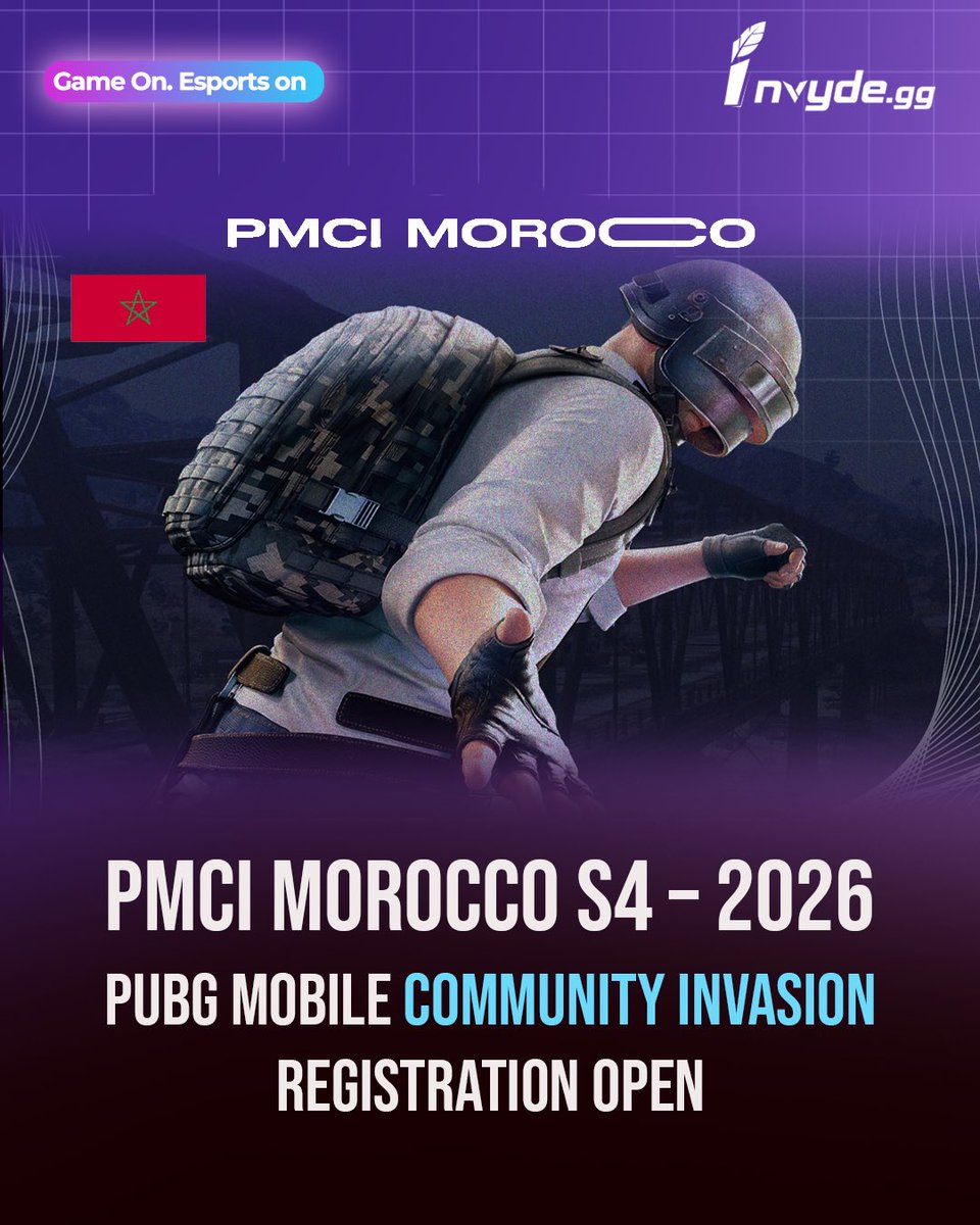 invydegg's tweet photo. Registration is now OPEN in Morocco 🇲🇦
PMNC 2026 – Crowned Champion of Morocco
PMCI MOROCCO S4 – Community Tournament
- Register in-game
- Join the official Discord
- Select MOROCCO
Your journey starts now 🔥
#PMNC #PMCI #PUBGM #EsportsMorocco #invyde https://t.co/pfMOuWzc8H