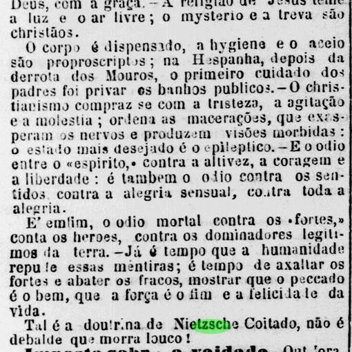afonsista's tweet photo. "Tal é a doutrina de Nietszche. Coitado, não é debalde que morra louco!" (Diário de Pernambuco, 13 de fevereiro de 1895) https://t.co/JC1nY98ZDg