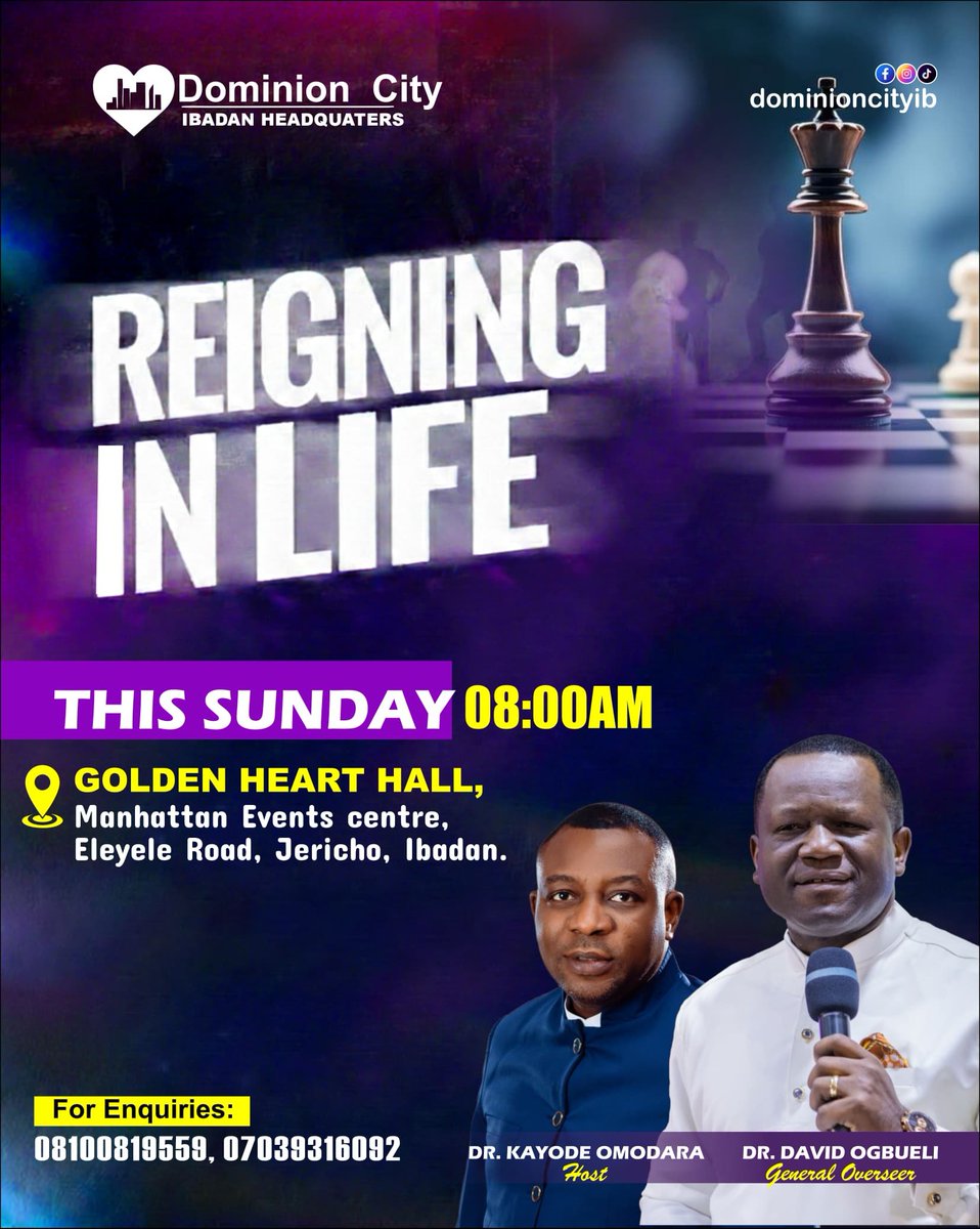 dc_ibadanHq's tweet image. Step into your season of victory 

It’s time to rise above limitations and reign in every area of life

Join us this Sunday for a powerful encounter that will inspire, empower, and reposition you for dominion.

#ReigningInLife #DominionCity #SundayService #FaithJourney