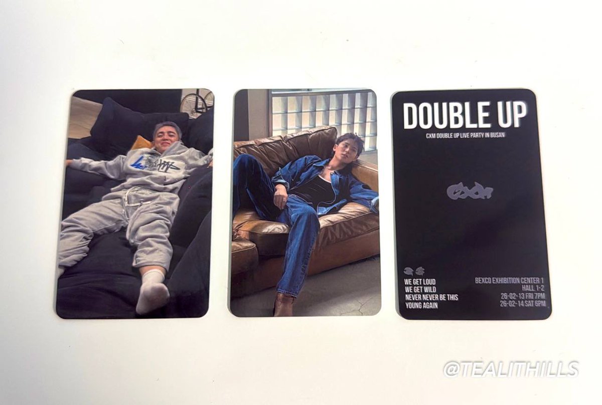 [나눔] CXM DOUBLE UP LIVE PARTY in 부산 😎

• 날짜: 첫콘, 막콘 (2/13 &amp; 2/14)
• 장소: BEXCO 제1전시장
• 구성: 쿱스민규 포카 1세트 (누운 버전), 팔찌 1개
• 수량: 하루당 포카세트 50개, 팔찌 100개
• RT ONLY

당일날 장소 공지할게요! ✨

#에스쿱스 #민규 #CxM