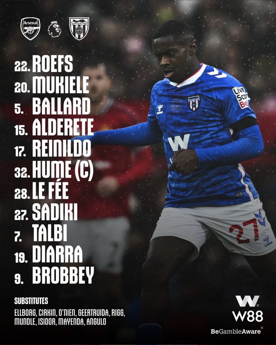 bansville's tweet photo. Arsenal starting XI vs Sunderland
Kickoff loading ⏳
#Arsenal #ARSUN https://t.co/Qu7rP1tdQs