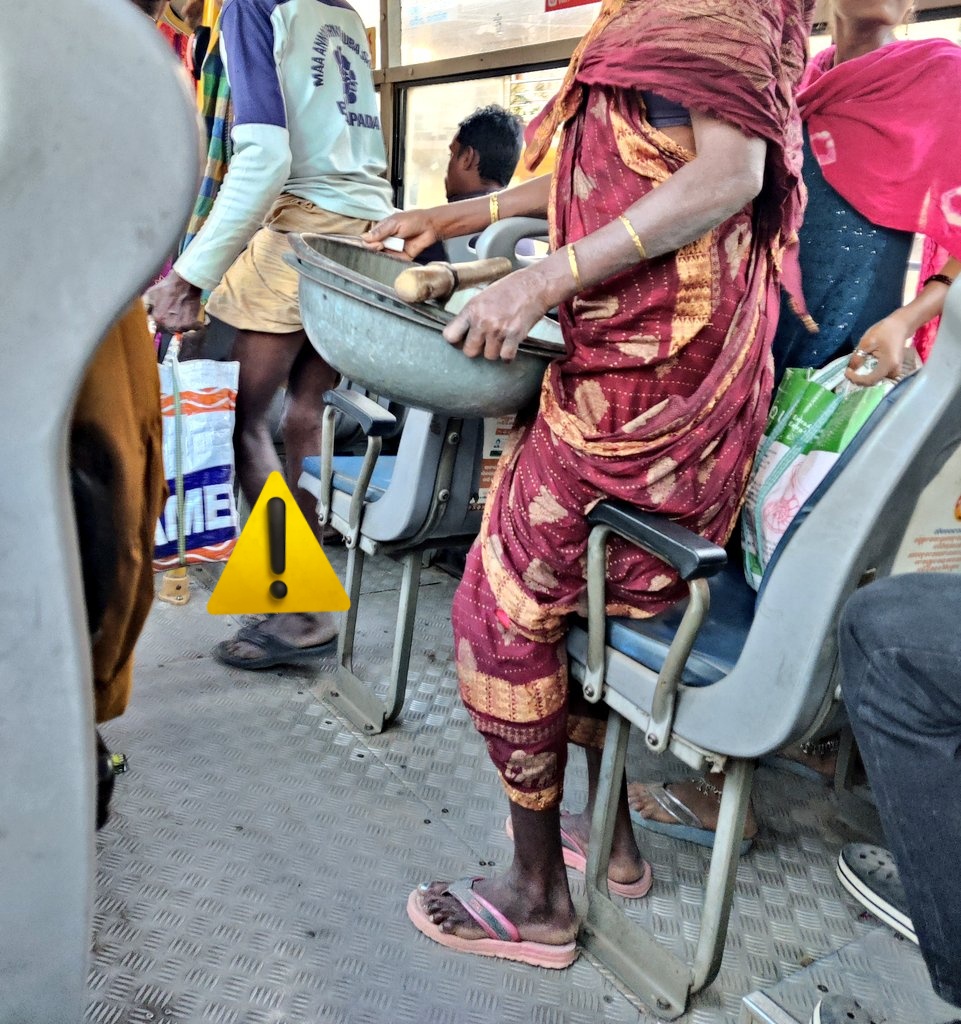 Mrunal__005's tweet photo. @CRUT_BBSR dear sir , kindly ban these people from carrying  construction equipment❗❗ in  public transport like amabus. They are endangering the co passenger. It can fatally hurt someone if it falls on them. 🙏 https://t.co/1h9z7HVMki