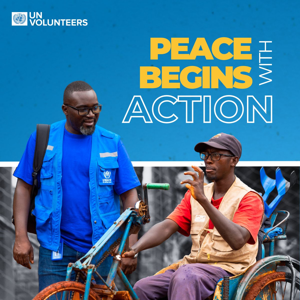 UNVolunteers's tweet photo. Peace doesn’t happen on its own. It takes effort, commitment, and courage.

Where conflict divides societies, volunteers help build peace back together. https://t.co/tUQQcROvXc