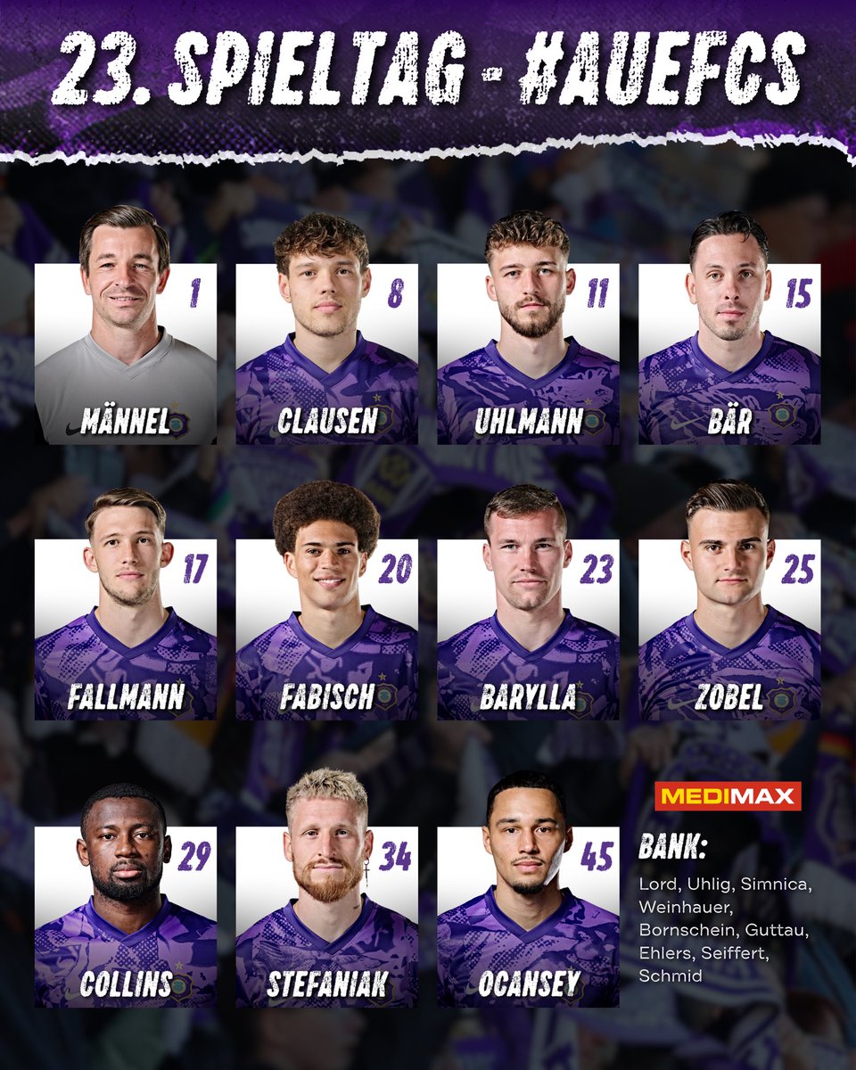 FCErzgebirgeAue's tweet photo. Diese Elf schickt Christoph Dabrowski in sein erstes Spiel als Kumpelverein-Trainer!⚒️💜
#AUEFCS #AUE #Kumpelverein https://t.co/p8qQ6skCwx