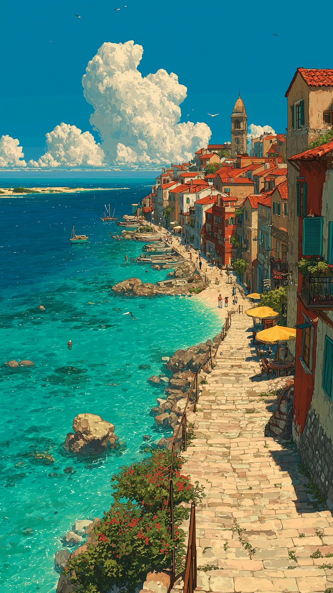Azure Promenade 🌊☀️ #lofi #wallpaper #landscape