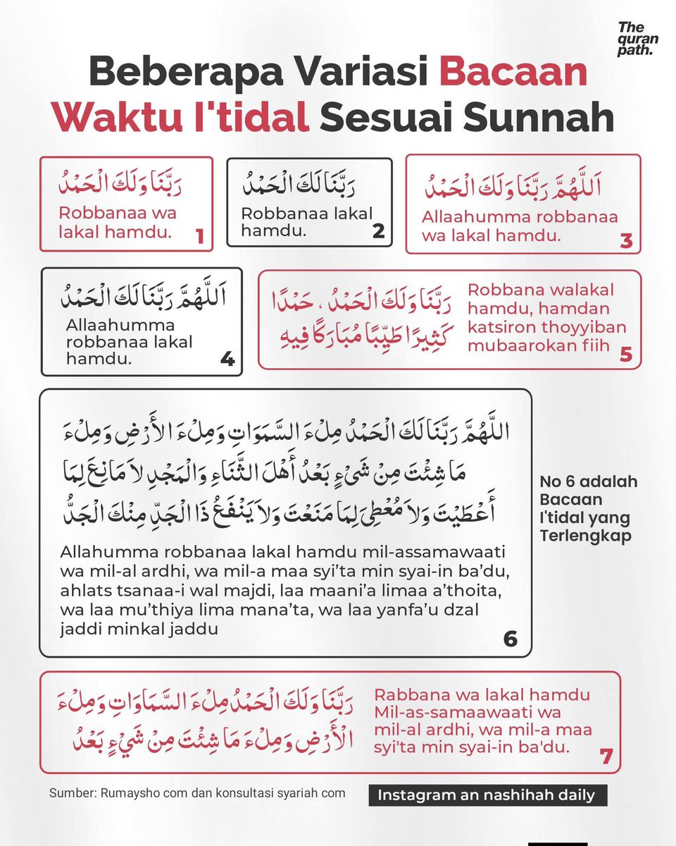 fotodakwah's tweet photo. Variasi bacaan I'tidal. Kamu pakai yg mana? https://t.co/EzZ56hvdkn