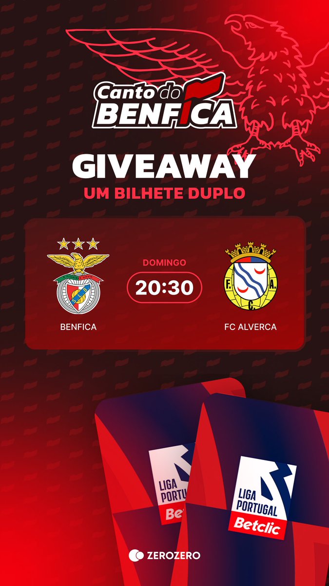 O regresso a casa faz-se… contigo 🔴⚪️

Temos um bilhete duplo para o SL BENFICA vs Alverca!

Para ganhar só tens de:

🔄 dar retweet
✅ seguir a página
🫂 identificar um amig@ as vezes que quiseres 

(Uma jornada que pode apimentar as coisas 👀)