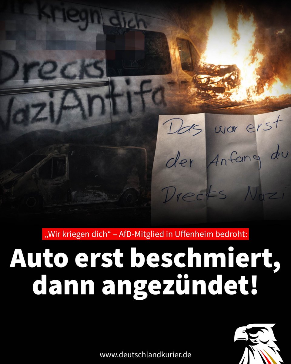 Deu_Kurier's tweet image. „Wir kriegen dich“ – AfD-Mitglied in Uffenheim bedroht: Auto erst beschmiert, dann angezündet!

In Uffenheim (Mittelfranken/Bayern) ist ein AfD-Mitglied innerhalb weniger Tage Ziel einer offenbar gezielten Einschüchterungsaktion geworden. Zunächst wurde sein Firmen-Transporter…