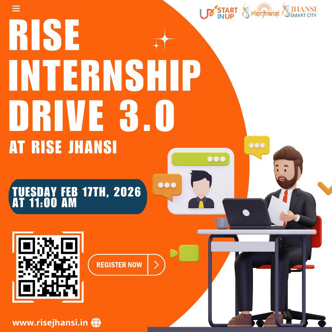 RiseJhansi's tweet photo. 🚀 RISE INTERNSHIP DRIVE 3.0
📍 RISE Jhansi | 🗓 Feb 17th, 2026
An opportunity for students to connect with startups and gain real-world experience.
Register here:
https://t.co/Mgo1ohygX9
#RISEJhansi #InternshipDrive #imglobe #incubationmasters https://t.co/qfKRDYW7O6