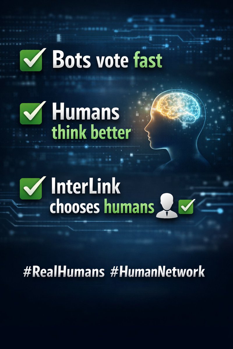 Ahmedbulchaa's tweet photo. ✅ Bots vote fast
✅ Humans think better
✅ InterLink chooses humans 👤
#RealHumans #HumanNetwork
#InterLink #ITLG #ITL #ITLX https://t.co/3RwK3GBx2s