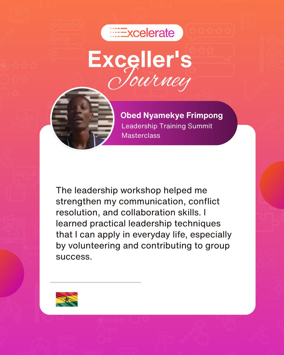 Leadership grows through practice.🌱

Obed Nyamekye Frimpong enhanced his communication, conflict resolution, and collaboration skills at our Leadership Training Summit Masterclass.

Want to build practical leadership skills?

🌐Join the next session. tinyurl.com/yc3u3mdf