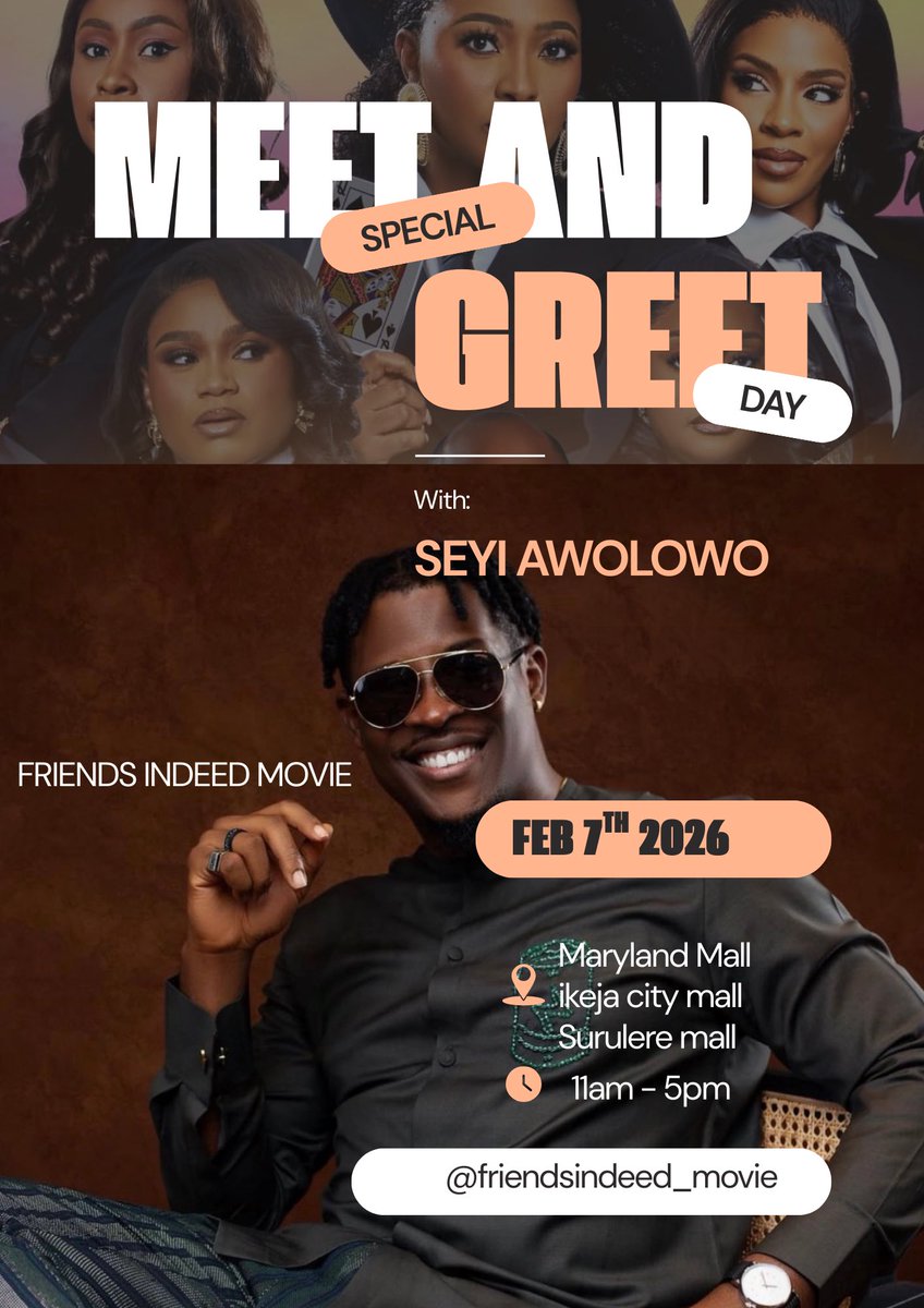 officialseyiawo's tweet photo. I am out to see #FriendsIndeed movie today @FilmhouseCinema Surulere and Silverbird Cinemas today and I look forward to seeing you. Got couple of tickets to give out so let’s have a good time together
✌️ https://t.co/FobeOG56LX