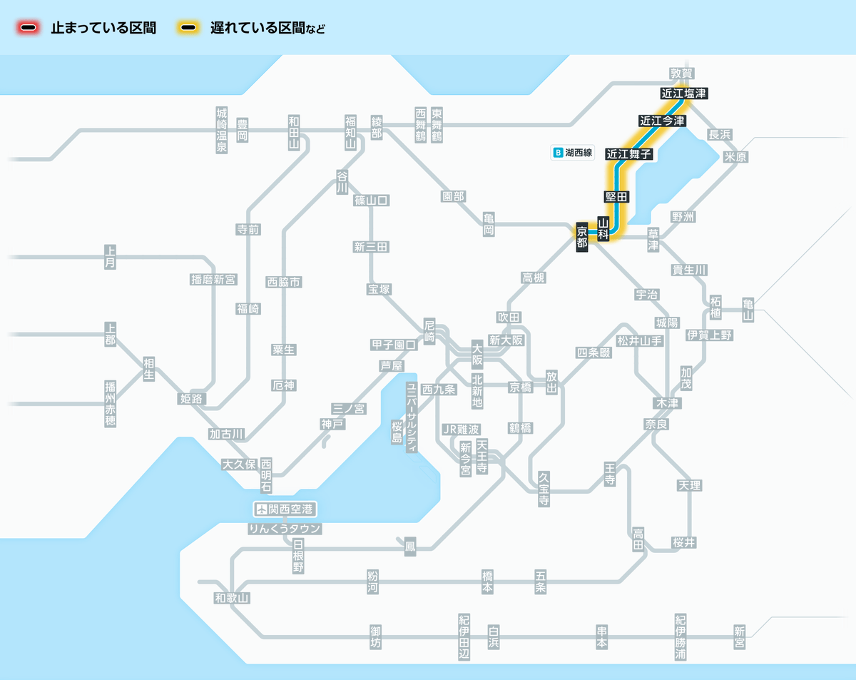 2月7日21時24分現在： 湖西線：和邇駅～北小松駅間、および近江中庄駅