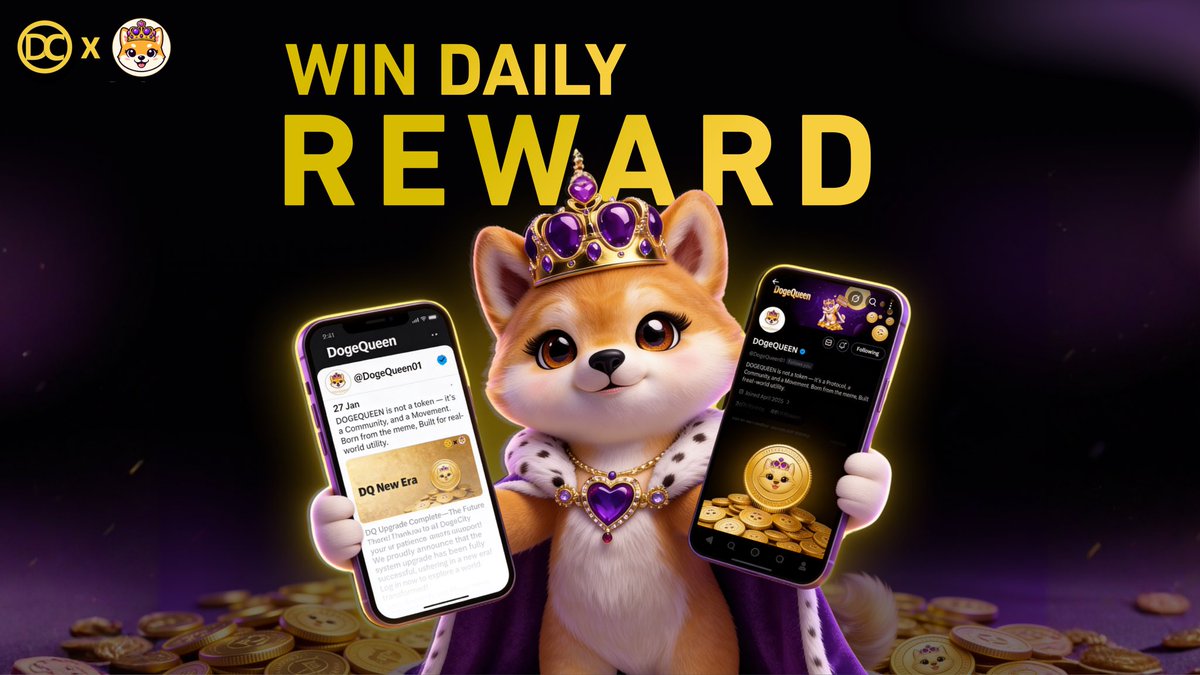 💸Follow &amp; Win - Get $6 in $DQ Daily!

📌 Rules:
1️⃣ Follow DogeQueen &amp; DogeCity
2️⃣ Like &amp; Retweet the post
3️⃣ Tag 3 friends and make sure they follow DogeQueen &amp; DogeCity on X.

🎁 Daily Reward:
3 lucky winners each day → 2,000 $DQ per person.

⏰ Feb 7, 22:00 – Mar 1, 22:00