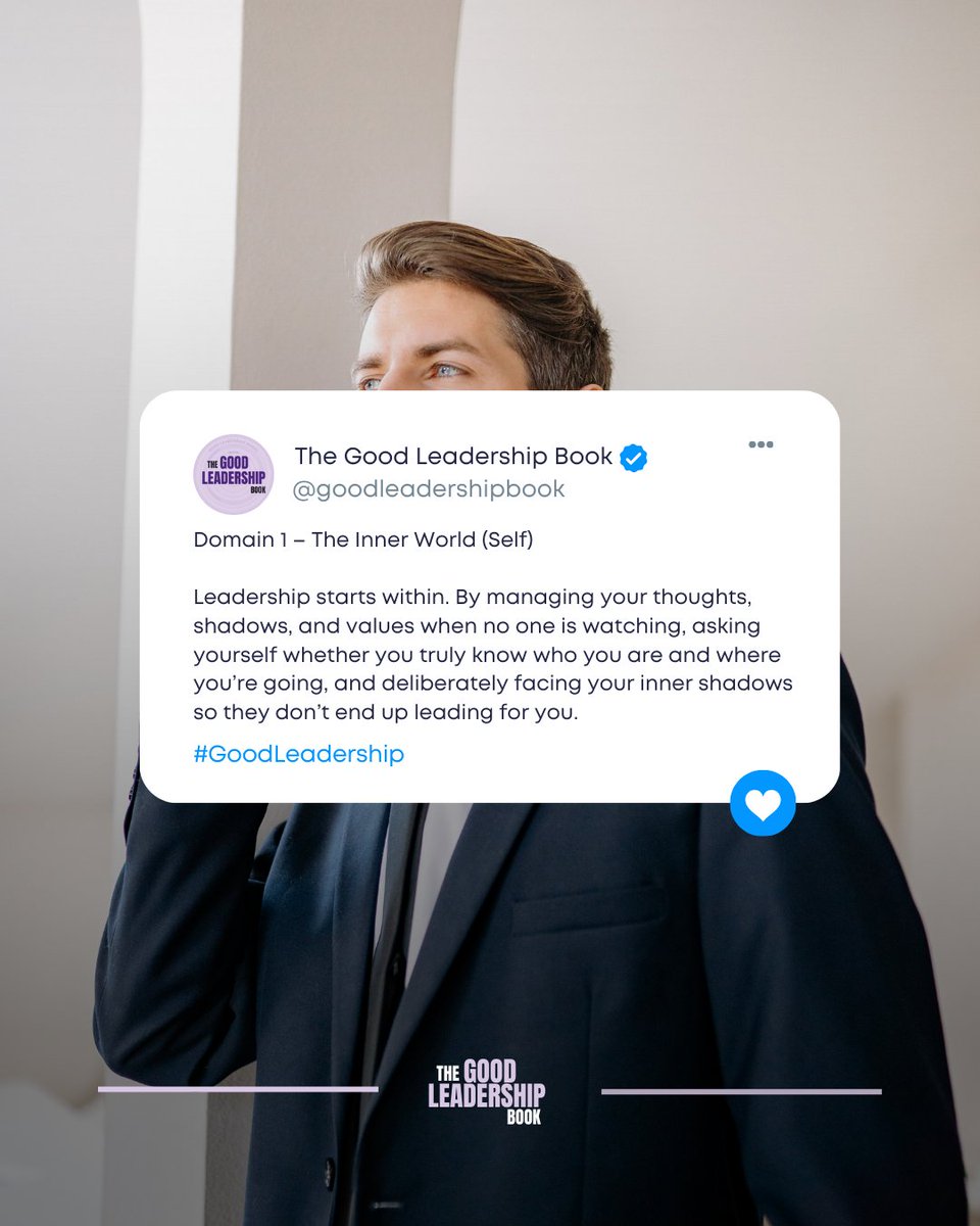 GoodLeadershipB's tweet photo. The Good Leadership frames impact across three domains: Self, Others, and Context. 

Overemphasize context (the business), and you risk losing integrity (self) and trust (others).

Which domain is most challenging for you right now? (A thread) 🧵 

#TheGoodLeadershipBook https://t.co/jeF1PtcB7a