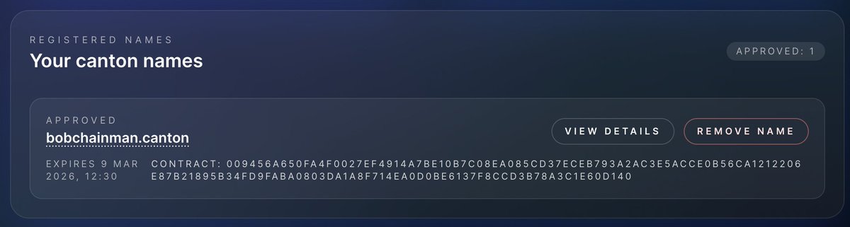 just registered my Canton name (bobchainman.canton)

smooth and clean with <a href="/canton_loop/">CantonLoop</a> 🤝