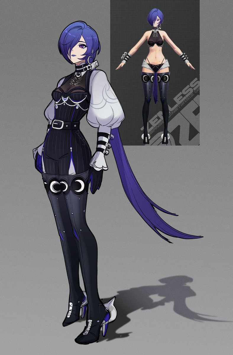 So I also made Promeia’s redesign from #ZenlessZoneZero 
With her cloak on …she was so cool and mysterious…BUT WHAT IN A BIKINI IS THIS ??? (It could be just me but I was cringing)
So yeah I just dress her in my taste and with thought that it should fit her as a character….