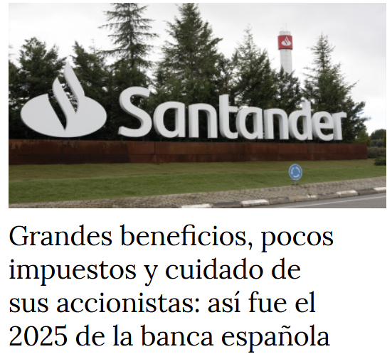 EdGoCuRo's tweet image. 𝐀𝐩𝐞𝐧𝐚𝐬 𝐭𝐫𝐢𝐛𝐮𝐭𝐚𝐧 𝐞𝐥 𝟓% 𝐝𝐞 𝐬𝐮𝐬 𝐠𝐚𝐧𝐚𝐧𝐜𝐢𝐚𝐬🤢🤢🤢
Los seis grandes bancos —Santander, BBVA, CaixaBank, Sabadell, Bankinter y Unicaja— ganaron 34.000 millones de euros en 2025, récord absoluto
publico.es/economia/grand…