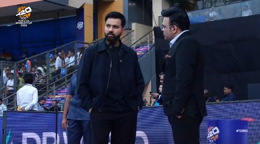 T20 World Cup brand ambassador Rohit Sharma with ICC Chairman Jay Shah.