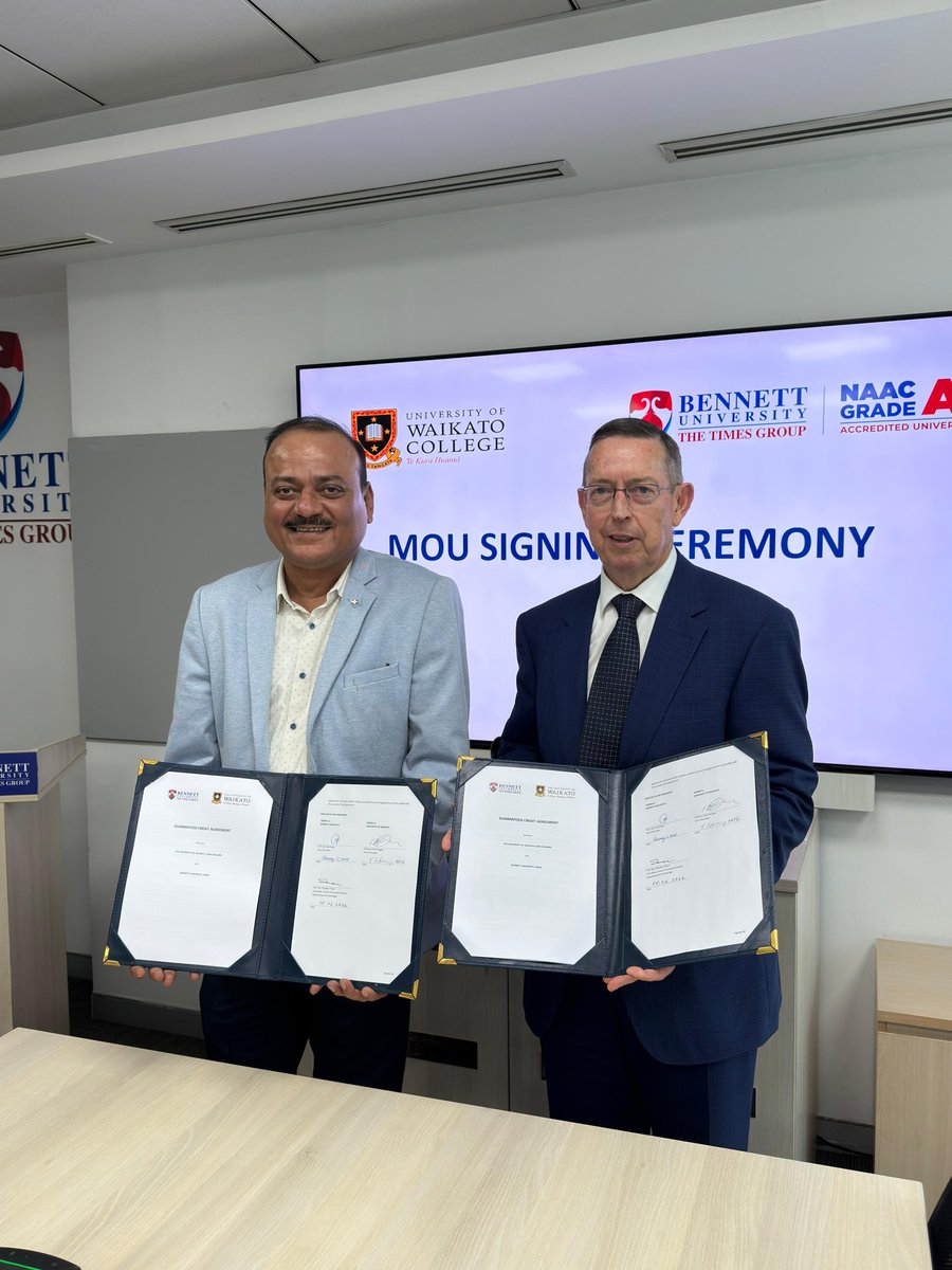 bennettuniv's tweet image. Bennett University welcomed a delegation from the University of Waikato, New Zealand, marking the signing of a 2+2 Articulation Agreement in Business Management &amp;amp; CSE—opening new global pathways for students. 

#BennettUniversity #GlobalPartnerships #StudyAbroad