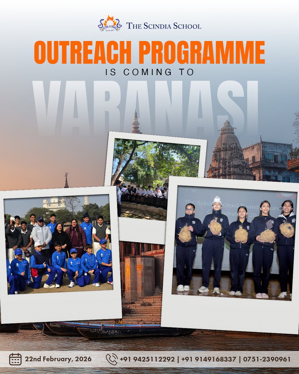 Varanasi, the Scindian legacy arrives in your city.

Meet our representatives, understand the admissions process, and explore how life at The Scindia School nurtures confidence, responsibility, and lifelong values.

We look forward to see you on 22nd February.

#TheScindiaSchool